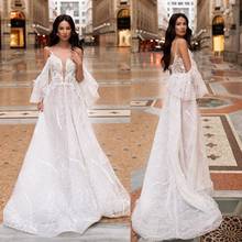 2020 Fashion Wedding Dresses Jewel Off Shoulder Lace Appliques Bridal Gowns Sexy Backless Sweep Train A-Line Wedding Dress 2024 - buy cheap