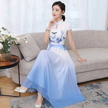 Летнее китайское вечернее платье для женщин, тонкое улучшенное платье Чонсам в стиле ретро, этническая одежда, Восточное Qipao, Элегантное Длинное Платье 2024 - купить недорого