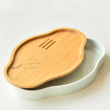 Bandeja de cerámica de estilo japonés para té, almacenamiento de agua, pequeña y seca, mesa de té, Panel de bambú, sombra azul, bandeja de té 2024 - compra barato