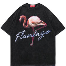 Футболка для мужчин Harajuku Фламинго печатных футболки 2021 летняя 100% хлопковая футболка в стиле хип-хоп Уличный сверхразмерный футболка для мужчин 2024 - купить недорого