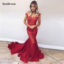 Smileven Sexy Lace Mermaid Evening Dress Off The Shoulder Sleeveless Formal Party Dress Longo Real Photo Vestido de Festa 2024 - buy cheap