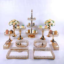 Suporte de bolo de metal com cristal, conjunto de 5 a 14 peças com espelho acrílico, decorações, sobremesa, festa de casamento, bandeja de exibição 2024 - compre barato