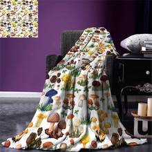Mushroom Throw Blanket Pattern with Types of Mushrooms Wild Species Organic Natural Food Garden Theme Blanket for Bed Couch 2024 - buy cheap