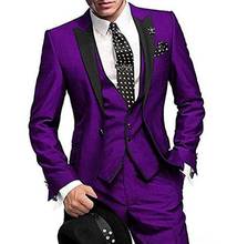 Terno masculino clássico, colorido, roxo, vestido de baile, rosa, elegante, slim, 3 peças (jaqueta + calça + colete) 2024 - compre barato
