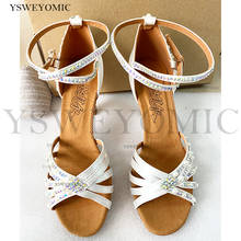 2020 High Quality Elegance Style Latin Salsa Shoes Microfiber Insole Shiny Pearl Rhinestones White Satin Wedding Dance Sandals 2024 - buy cheap