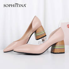SOPHITINA-zapatos de tacón grueso y punta estrecha para mujer, calzado de piel auténtica, color rosa, cómodo e informal, C734 2024 - compra barato