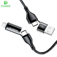 FLOVEME 4 в 1 PD кабель USB 3A Быстрая зарядка для iPhone 12 11 XR кабель с разъемом USB Type-C для Xiaomi samsing Huawei USBC телефонный кабель 2024 - купить недорого