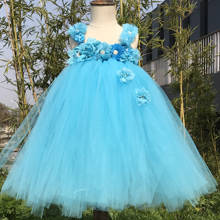 Vestidos de tutú de flores para niñas, ropa de fiesta de boda hasta la rodilla, color azul turquesa 2024 - compra barato