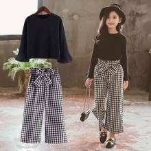 2020 Children Girls Clothing Sets Long Sleeve T-shirts + Plaid Wide Leg Pants Autumn Children clothing Teens For 7 8 10 12 Years 2024 - buy cheap