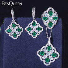 BeaQueen Newest Fashion Oval Round Green Cubic Zircon Crystal Ring Earrings Necklace Silver Color 3 Pcs Jewelry Sets JS129 2024 - buy cheap