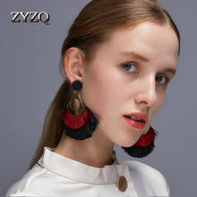 ZYZQ Bohemian Long Tassel Drop Earrings for Women 2020 Vintage Round Scalloped Boho Metal Two-Color Earrings Jewelry 2024 - buy cheap