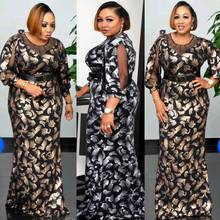 5XL Puls Size Dashiki African Dresses For Women 2021 Sequins Muslim Fashion Abaya Maxi Dress Bazin Riche Big Size 4XL 3XL 2024 - buy cheap