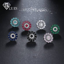 LXOEN-Pendientes de tuerca de cristal verde étnico para mujer, aretes de flor de Color plateado, anillos de circonio AAA, Pendientes de regalo 2024 - compra barato