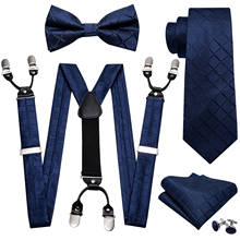Navy Nolvety Pre-Bow Tie Silk Ties For Men Suspenders Handkerchief Cufflink Set Barry.Wang Fahsion Designer Wedding Gift S-2008 2024 - buy cheap