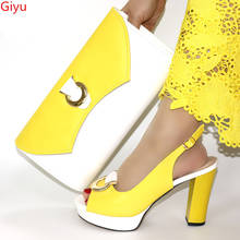 Doershow nice conjunto de sapatos e bolsa, conjuntos africanos, cor amarela, sapato italiano, conjunto decorado com strass de alta qualidade! HWQ1-1 2024 - compre barato