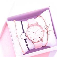 Часы женские кварцевые с принтом, набор из 4 браслетов, повседневные наручные, с кожаным ремешком, подарок 2024 - купить недорого