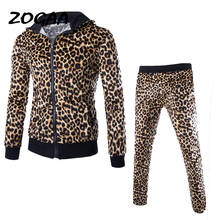 Zogaa leopardo dos homens define moda outono primavera terno esportivo moletom + sweatpants roupas dos homens 2 peças conjuntos de treino fino 2024 - compre barato