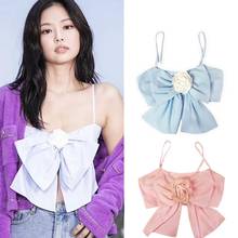 kpop Korean Celebrity Summer Fashion Sexy Blue Bow-Knot Sling Tshirt Women Slim Sweet Flower T shirt Lady Short Tee Shirts tops 2024 - buy cheap