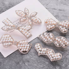 Korean bow heart design exquisite pearl diamonds hair barrette edge hair clips fashion big headwear accessories 2024 - buy cheap