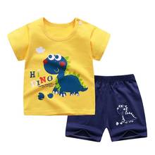 2021 летняя детская футболка, комплект одежды для маленьких мальчиков, детские шорты, костюм с мультяшным динозавром, одежда для маленьких девочек, повседневная одежда 2024 - купить недорого