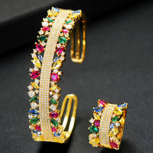 Godki conjunto de joias de luxo com 2 peças, bracelete/anel, arábia saudita coreana, joias para mulheres, casamento e noivado, para mulheres 2019 2024 - compre barato