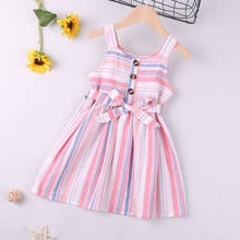 New Sling Girls Dress Summer Sleeveless Striped Printed Bow Belt Princess Dress Toddler Girl Clothes Children's Dress 2024 - buy cheap