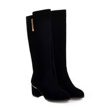 Botas de tacón cuadrado de cabeza redonda para mujer, zapatos con cremallera lateral, talla grande 9, 10, 11-19, Invierno 2024 - compra barato