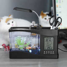 Настольный мини-аквариумный бета-аквариум, 1usb, со светильник кой, ЖК-дисплеем и часами, украшение для аквариума с галькой 2024 - купить недорого