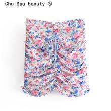 Nova moda sexy chique floral impressão mini saia feminina verão streetwear estilo chiffon babados saias feminino casual falda 2024 - compre barato