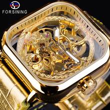 Forsining-Reloj de pulsera de cuero dorado para hombre, accesorio masculino de pulsera resistente al agua con mecanismo automático, complemento mecánico de marca lujosa de moda 2024 - compra barato