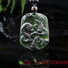 Colar com pingente de cobra jade, joias fashion esculpidas naturais chinesas, amuletos preto e verde 2024 - compre barato