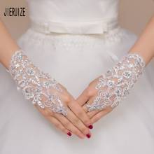 JIERUIZE-guantes de novia cortos de lujo, accesorios de boda de cristal, con apliques de encaje, color blanco y rojo 2024 - compra barato