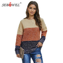 SEBOWEL-suéter informal de manga larga para mujer, Jersey de punto con textura de red, Color gris/marrón, Otoño e Invierno 2024 - compra barato