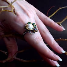 2022 Vintage Flower Rings Green Zircon White Pearl Wholesale Jewellery Gift for Mom Women Accessories Ring Jewel Black 2024 - buy cheap