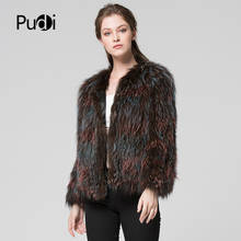 CT7050 Women New Knitted Real Raccoon Fur Coat Full Sleeve Genuine Winter Fur Brand New Style Jacket Black White Color 2024 - buy cheap