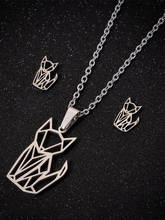 Sasusp Stainless Steel Cartoon Sketch Fox Chinese Style Origami-Fox Pendant Long Chain Necklace Women Steel Color Jewelry 2024 - buy cheap