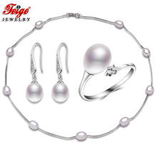 925 Sterling Silver Chain White Natural Freshwater Pearl Necklace Jewelry Set for Women's Gift Fashion Jewelry Wholesale FEIGE 2024 - buy cheap