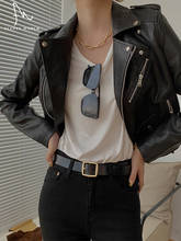 2021 New Women Spring Faux Leather Jacket Zipper Basic Coat Turndown Collar PU Motorcycle Jacket Biker with Belt FLUFFY WORLD 2024 - buy cheap