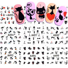 Pegatinas y calcomanías de transferencia al agua para manicura, adhesivos con diseños de dibujos animados de gatos, Set de tatuajes de manicura SAA493-504, 12 diseños 2024 - compra barato