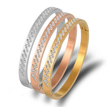 Trendy Gold Color Statement Bangles for Women Fashion CZ Crystal Bangles Steel Wedding Cuff Bracelet Jewelry Christmas Gift 2024 - buy cheap