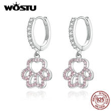 WOSTU-pendientes de plata de ley 925 con huella de perro para mujer, joyería con forma de pata de perro, circonia rosa, boda, FIE771 2024 - compra barato