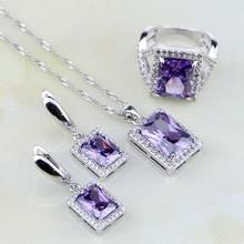 Square Natural Purple Zircon White Australian Crystal 925 Silver Jewelry Sets For Women Wedding Earrings/Pendant/Necklace/Ring 2024 - buy cheap