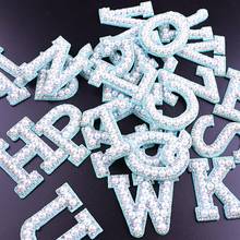 26 PCS Blue Pearl Rhinestone A-Z English Letter Patches Sticker Sew on 3D Applique Handmade Beaded Diy Clothes Patch Sticker 2024 - buy cheap