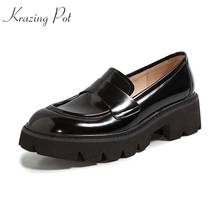 Krazing Pot-zapatillas de plataforma de cuero real para niña, zapatos vulcanizados modernos y cómodos, con punta redonda y tacón medio, para la escuela británica, L09 2024 - compra barato