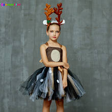 Girls Christmas Reindeer Costume Kids Deer Tutu Dress with Headband Children Cosplay Animal Party Fancy Dress Halloween Outfit 2024 - buy cheap