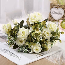 Mini ramo de flores artificiales para decoración del hogar, rosa de seda con 6 cabezales, de tacto Real, para boda 2024 - compra barato