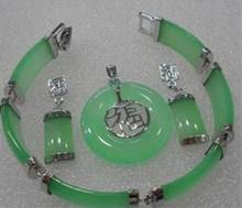 Lucky verde jades pingente cor de prata bracelete conjunto de brincos 2024 - compre barato
