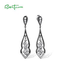 SANTUZZA Silver Earrings For Woman Pure 925 Sterling Silver Sparkling White Cubic Zirconia Delicate Dangling серьги Fine Jewelry 2024 - buy cheap