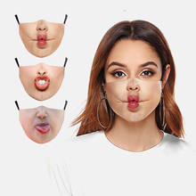 Mascarilla facial lavable para adultos y mujeres, máscara respirable con estampado de beso divertido, a la moda, para Halloween y fiestas, 2021 2024 - compra barato