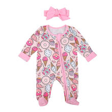 New Baby Girls Jumpsuit Newborn Long Sleeve Round Collar Zipper Open Front One-piece and Headdress Set 0-18 Months 2024 - buy cheap